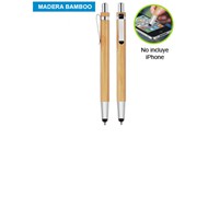 Bolígrafo Bamboo
CÓDIGO: CCB44
Bolígrafo de Madera de Bambú, con clip metálico y Puntero Touch-Screen. Escritura azul.
• Tamaño: 13.5 x Ø 1.1 cm.
• Peso: 6.1 grs.
• Colores: Madera (12).
• Impresión en: Serigrafía, Grabado Láser.
