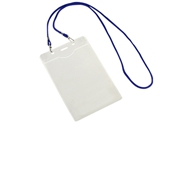 Porta-Credencial c/Colgador
CÓDIGO: CCA14	
Porta-Credencial Grande de PVC Clear, incluye cordón azul para colgar. Presentación Formato Vertical.
• Tamaño: Porta-Credencial 9.7 x 15.5 cm.
• Color Cordón: Azul (02).