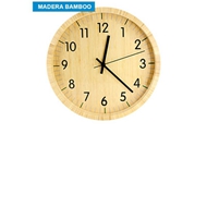 Reloj Pared Bamboo
CÓDIGO: CCB56 	
Deluxe Reloj análogo redondo de pared, 100% madera Bamboo.
• Tamaño: Ø 29.7 x 5 cm.
• Pilas: Usa 1 pila AA (no incluida).
• Colores: Madera (12).
• Impresión en: Serigrafía, Grabado Láser.